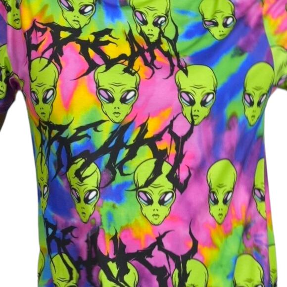 ASOS Freaky Alien Dress Green Tie Dye Oversized Shirt Graphic Mini Neon Size 2 - Picture 4 of 16